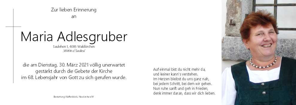 Maria  Adlesgruber *Wirtin z`Saulea*