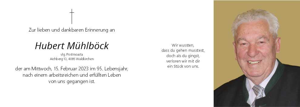 Hubert  Mühlböck, vlg. Postmoasta