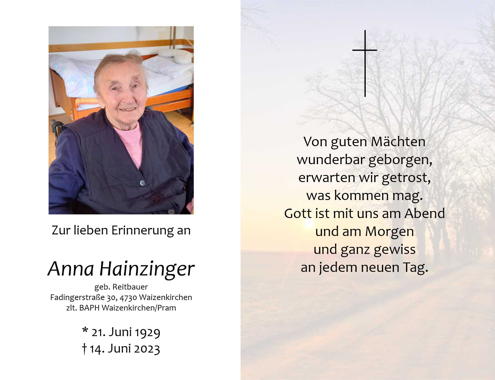 Anna  Hainzinger, geb. Reitbauer