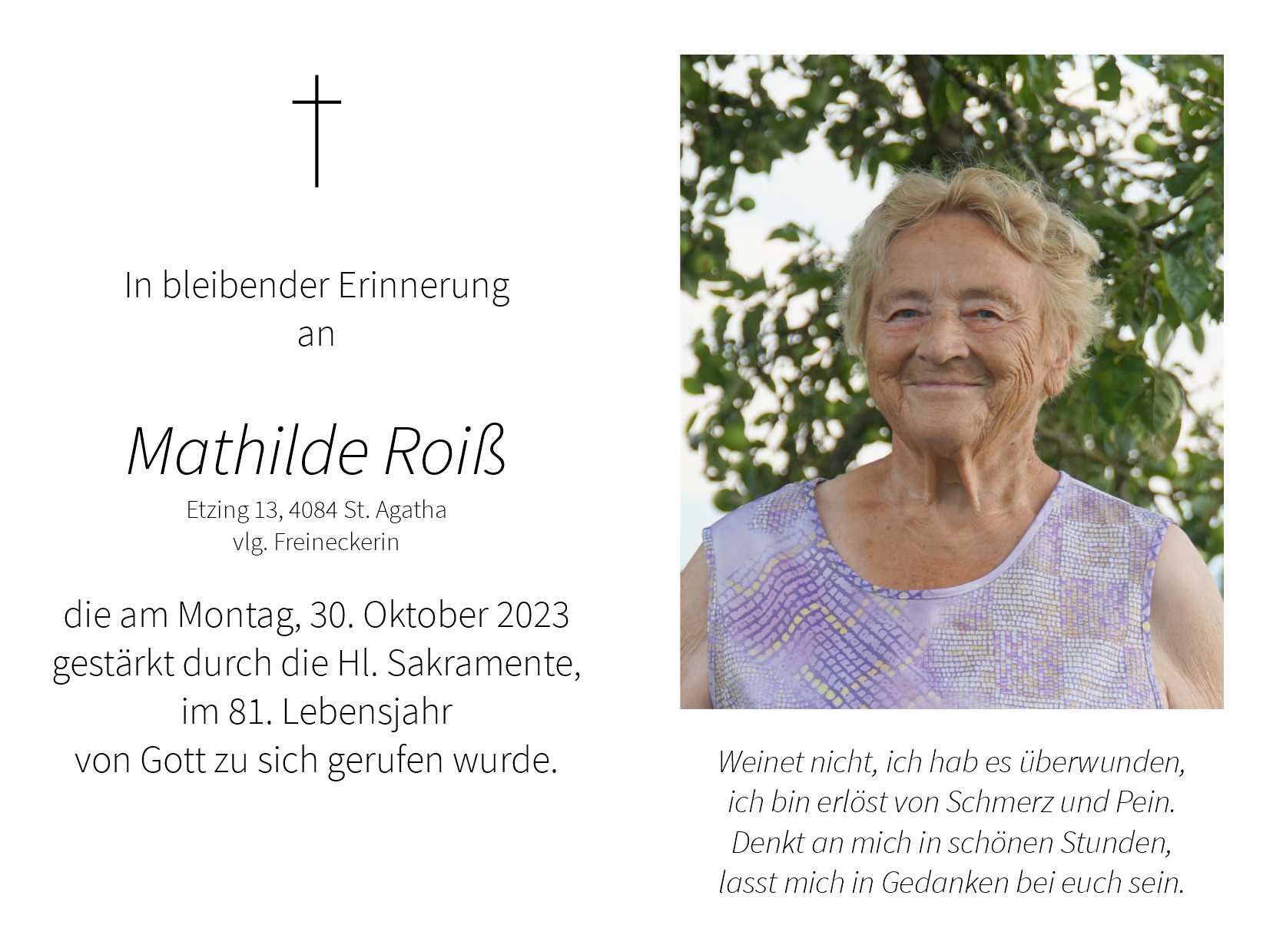 Mathilde  Roiß, vlg. Freineckerin
