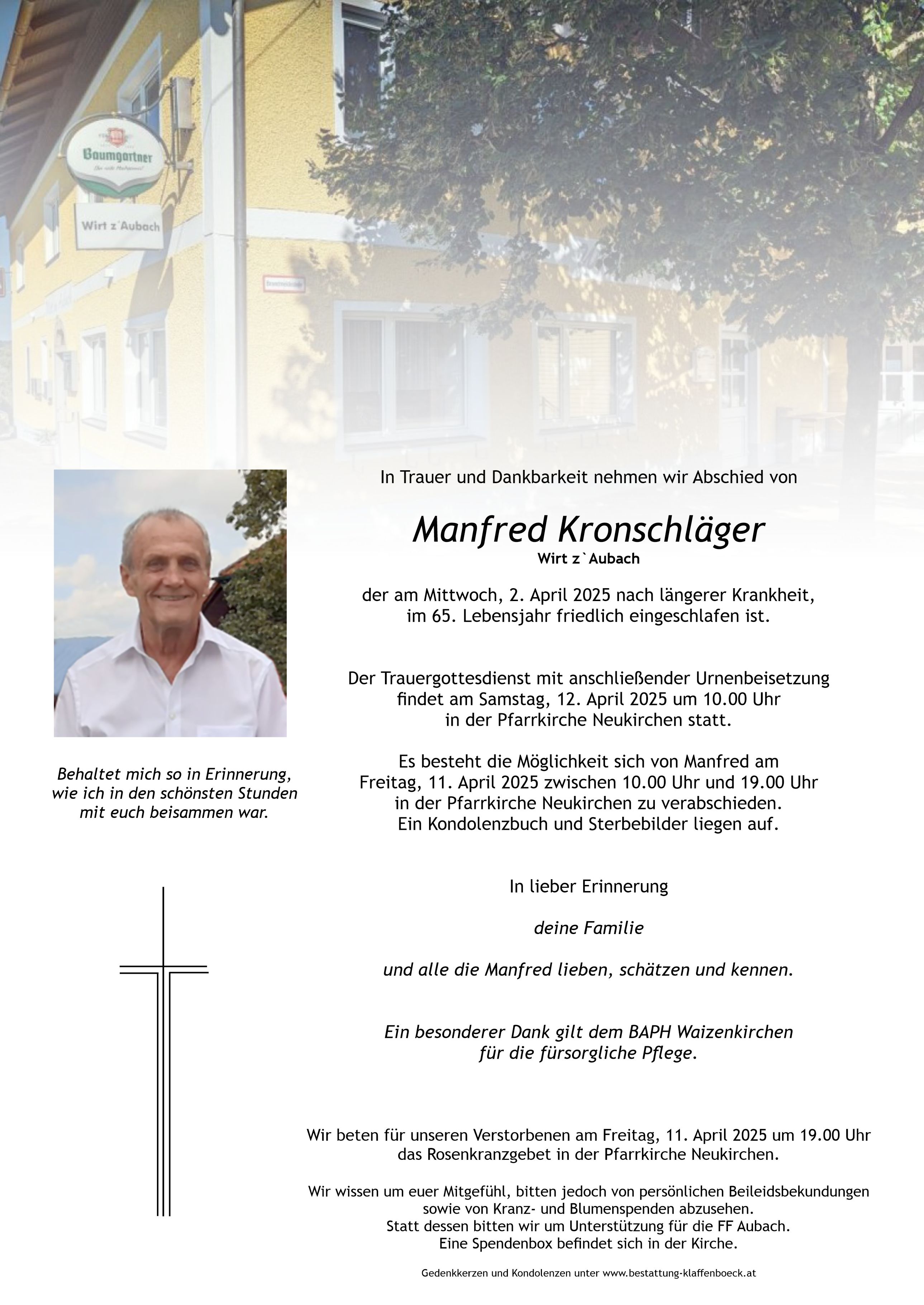 Manfred Kronschläger, Wirt z´Aubach